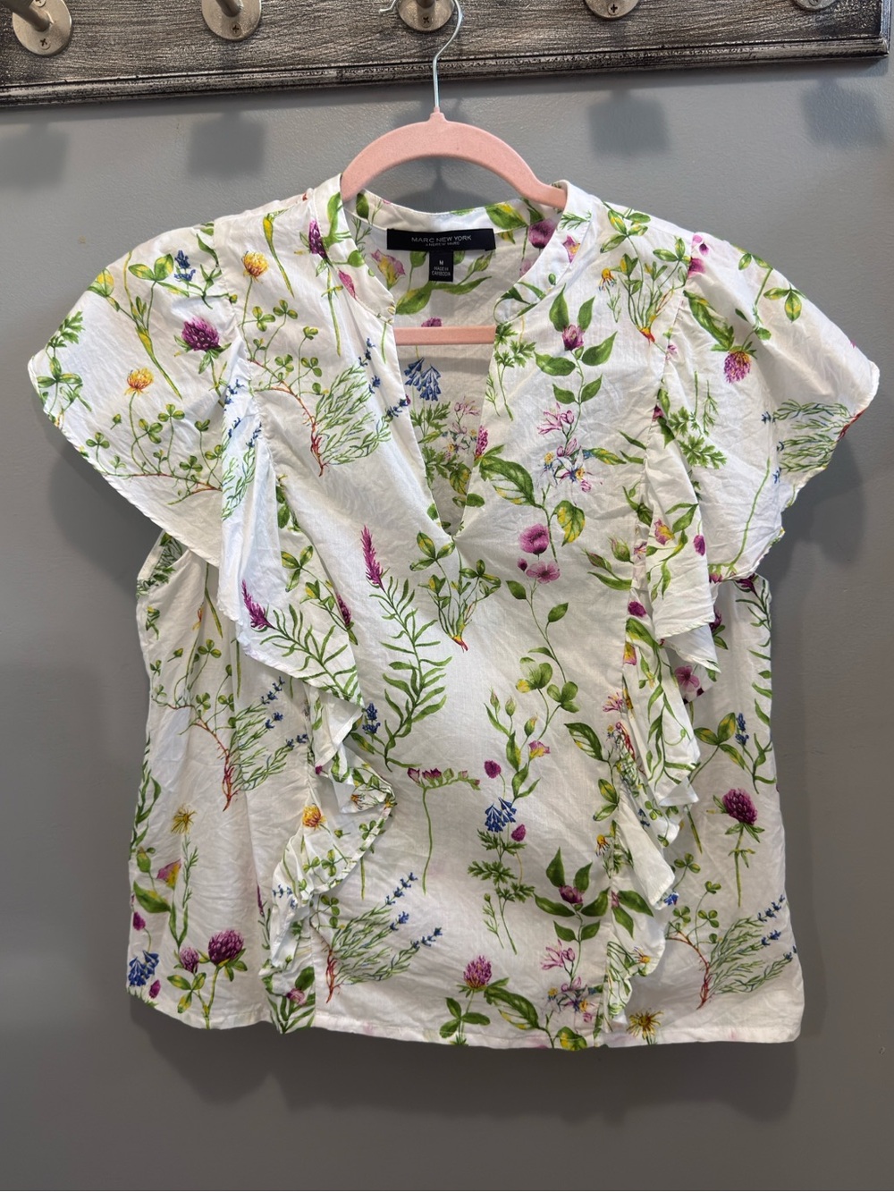 Marc New York Women's Botanical Wildflower Ruffle Blouse
